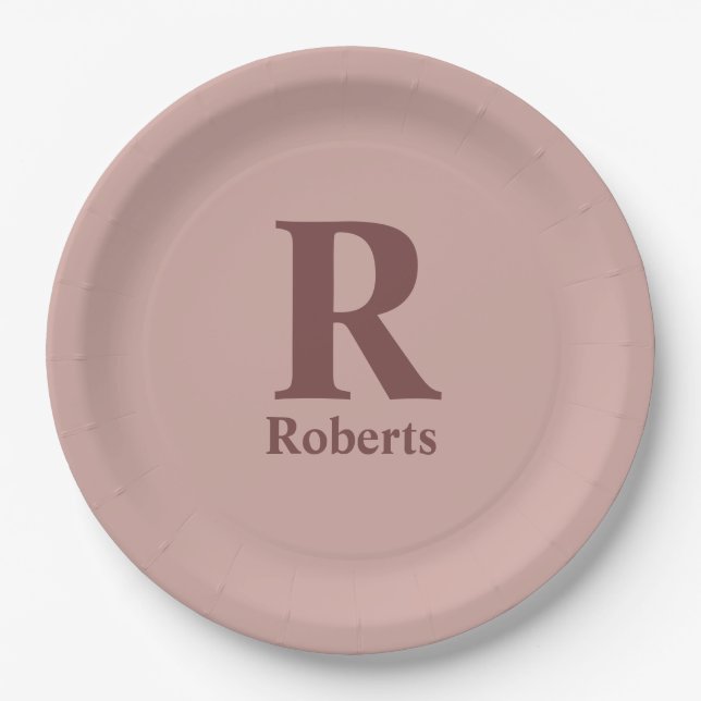 Custom Cinnamon Rose Initial/First/Family Name Paper Plates (Front)