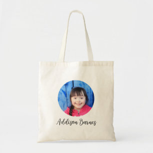 Custom Circle Frame Photo and Monogram Tote Bag