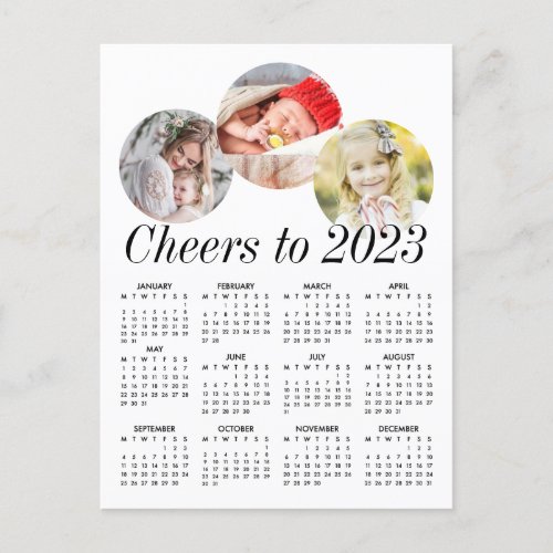 Custom Circle Photos White Calendar 2023 Cheers Holiday Postcard