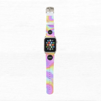 Custom Circle Round Logo & Holographic Business Apple Watch Band by ReplaceWithYourLogo at Zazzle