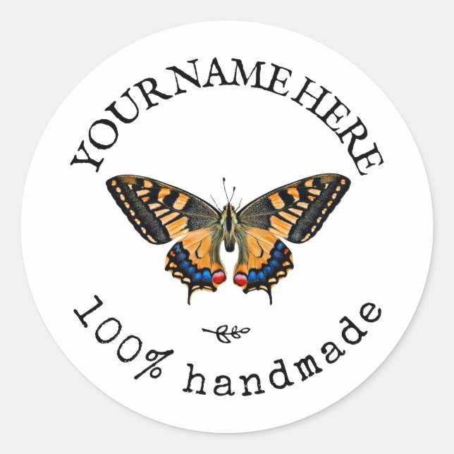 Custom Circle Text Butterfly Scrapbook Classic Round Sticker (Front)