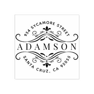 Custom Circular Family Name Modern Return Address Rubber Stamp