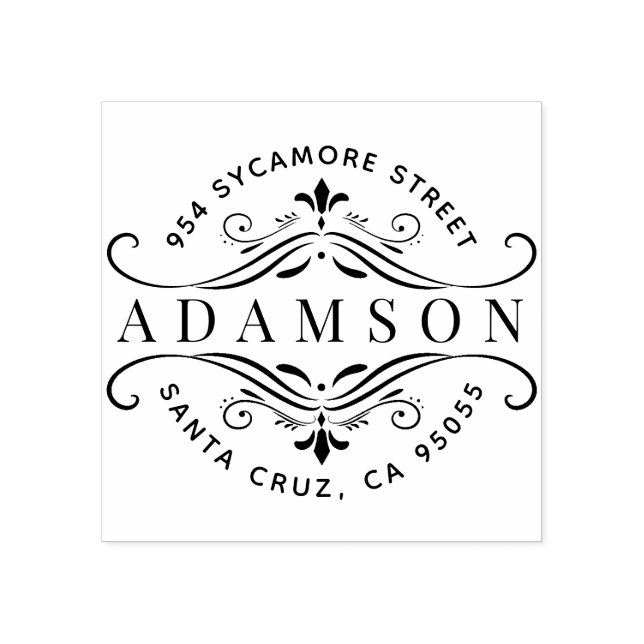 Custom Circular Family Name Modern Return Address Rubber Stamp (Imprint)