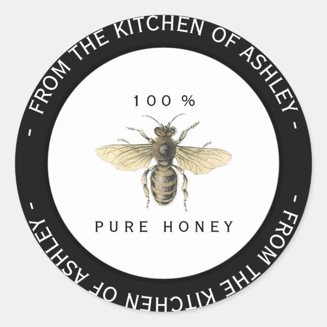 Custom Circular Homemade Honey Kitchen Black Bee Classic Round Sticker (Front)