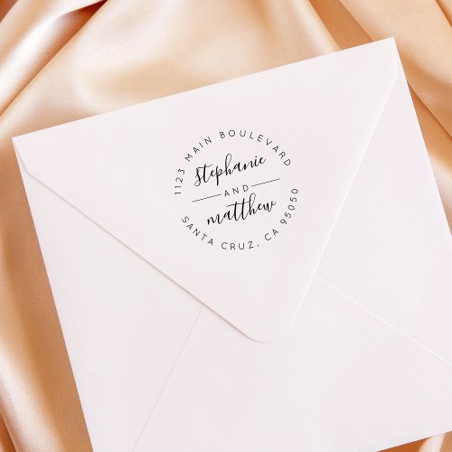 Custom Circular Script Wedding Return Address Rubber Stamp
