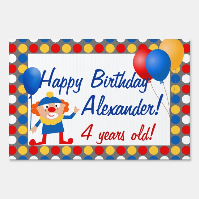 Custom Circus Clown Birthday Yard Sign (Front)