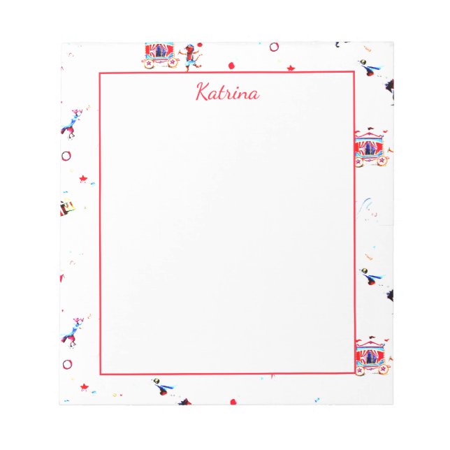 Custom circus inspired carnival big top fair notepad (Front)