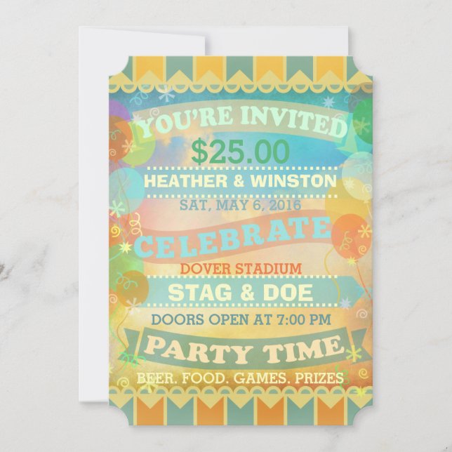 Custom Circus Stag & Doe Ticket Invitations (Front)
