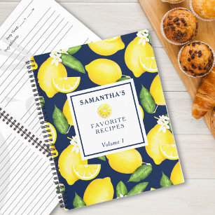 Custom Citrus Lemon Botanical Pattern Navy Blue Notebook