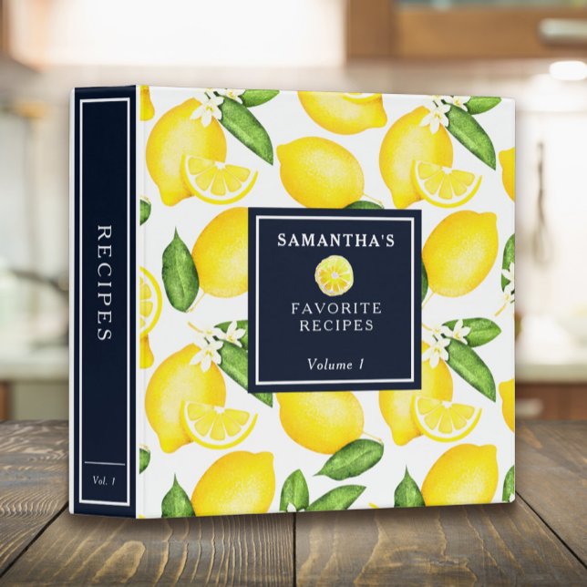 Custom Citrus Lemon Pattern Recipe 3 Ring Binder (Creator Uploaded)