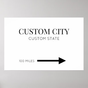 Custom City and State Arrow Mileage Poster