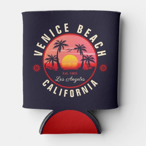 Custom City Beach Location Retro Sunset Souvenir Can Cooler