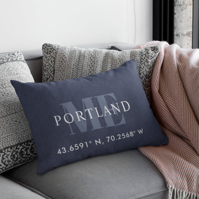 Custom City Coordinates Latitude Longitude Linen Lumbar Pillow