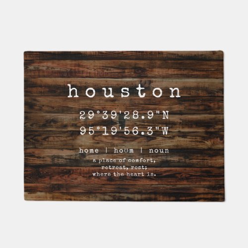 Custom City Coordinates  Rustic Faux Wood Doormat