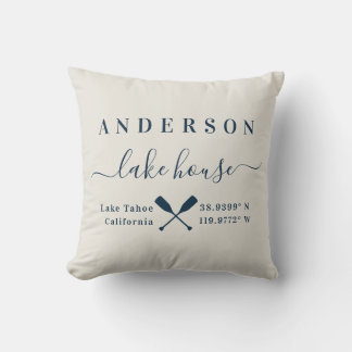 Custom City Lake Mountain City Place Coordinates Throw Pillow