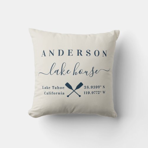 Custom City Lake Mountain City Place Coordinates Throw Pillow