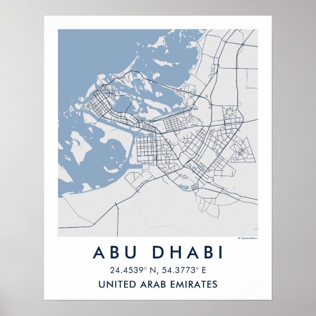 Custom City Map Abu Dhabi UAE Wall Art Poster (Front)