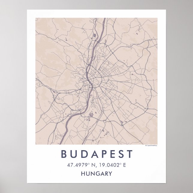Custom City Map Budapest Hungary Wall Art Poster (Front)