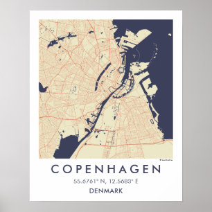 Custom City Map Copenhagen Denmark Wall Art Poster