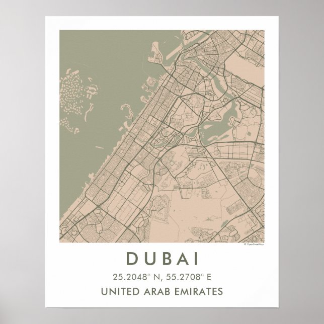 Custom City Map Dubai UAE Wall Art Poster (Front)