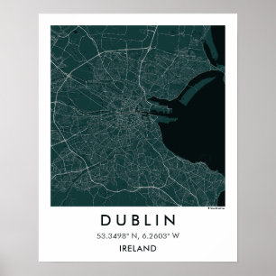Custom City Map Dublin Ireland Wall Art Poster