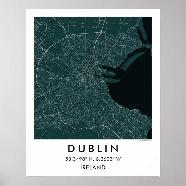 Custom City Map Dublin Ireland Wall Art Poster (Front)