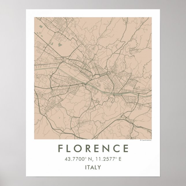 Custom City Map Florence Italy Wall Art Poster (Front)