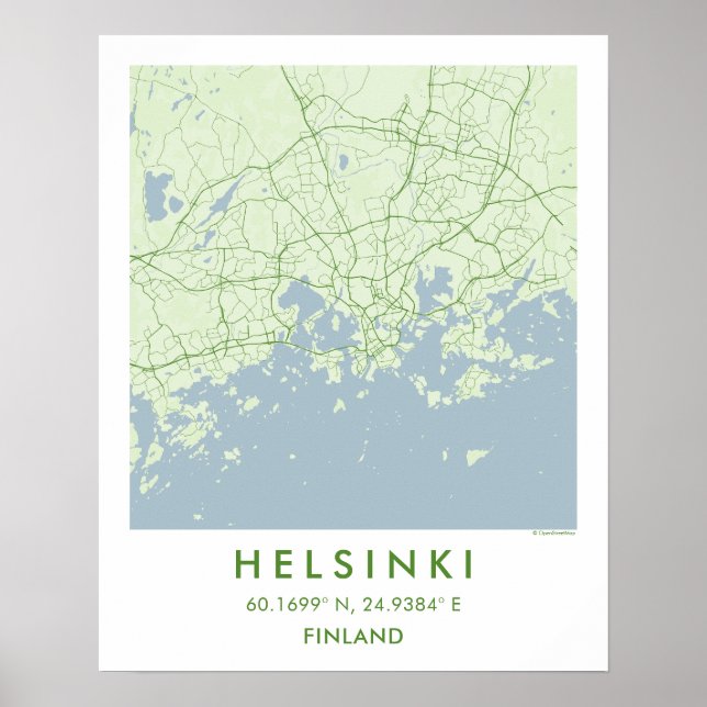 Custom City Map Helsinki Finland Wall Art Poster (Front)