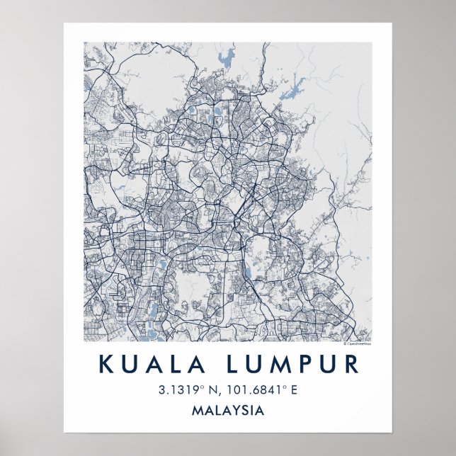 Custom City Map Kuala Lumpur Wall Art Poster (Front)