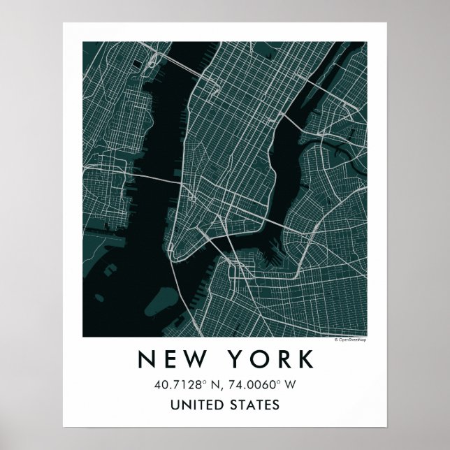 Custom City Map New York USA Wall Art Poster (Front)