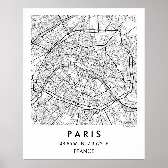 Custom City Map Paris France Poster (Front)