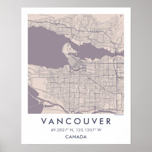Custom City Map Vancouver Canada Wall Art Poster