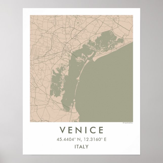 Custom City Map Venice Italy Wall Art Poster (Front)