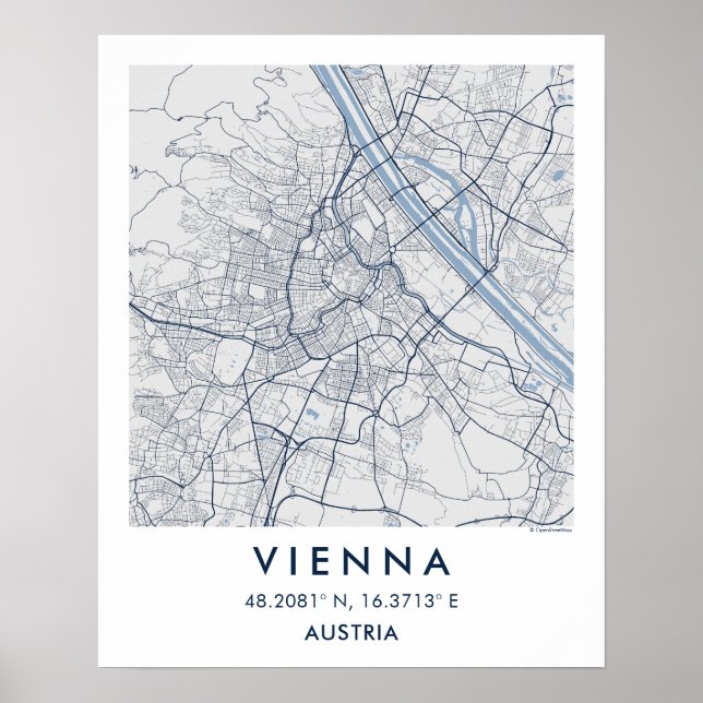 Custom City Map Vienna Austria Wall Art Poster (Front)