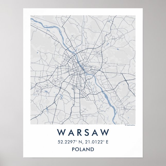 Custom City Map Warsaw Poland Wall Art Poster (Front)
