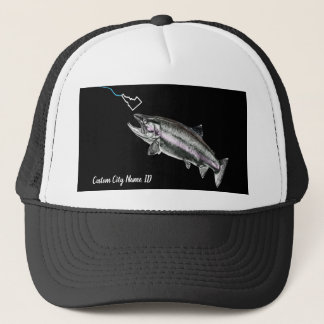 CUSTOM CITY NAME STEELHEAD HERE FISHY FISHY STK ID TRUCKER HAT