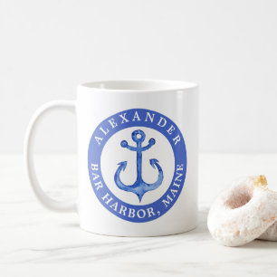 Custom City Personalized Navy Nautical Anchor Coffee Mug