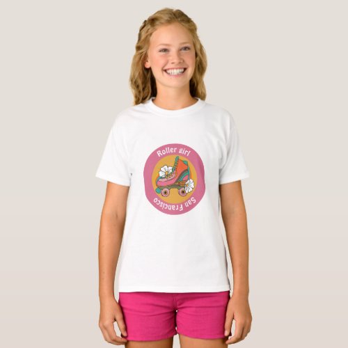 custom city roller skate girl pink girly team club T_Shirt