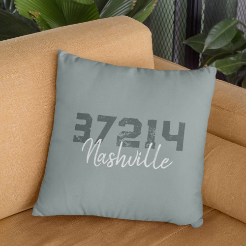 Custom City Zip Code Rustic Sage Green Country Throw Pillow