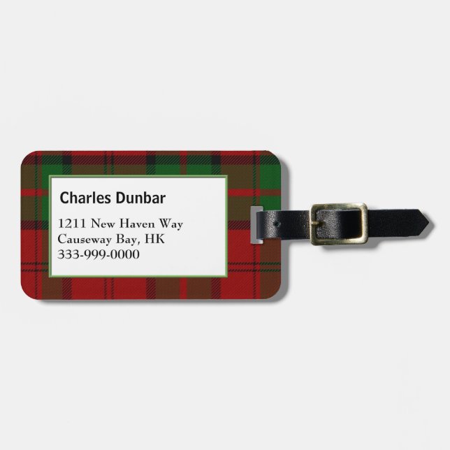 Custom Clan Dunbar Tartan Plaid Luggage Tag (Front Horizontal)