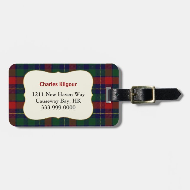 Custom Clan Kilgour Tartan Plaid Luggage Tag (Front Horizontal)
