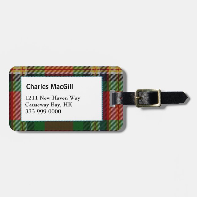 Custom Clan MacGill Tartan Plaid Luggage Tag (Front Horizontal)