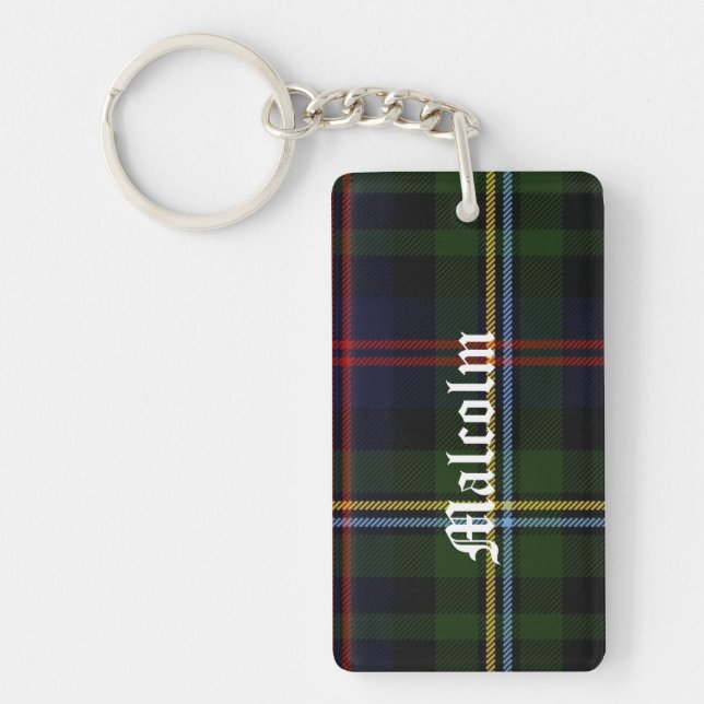 Custom Clan Malcolm Tartan Plaid Key Chain (Front)