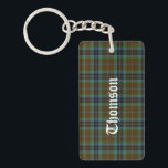 Custom Clan Thomson Tartan Plaid Key Chain<br><div class="desc">Stylish key chain done in the blue,  brown,  and green Thomson clan Scottish tartan plaid pattern.  Bold white old world style text,  on the front and back,  is ready to personalize for yourself or as a great gift idea.</div>