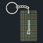 Custom Clan Thomson Tartan Plaid Key Chain<br><div class="desc">Stylish key chain done in the blue,  brown,  and green Thomson clan Scottish tartan plaid pattern.  Bold white old world style text,  on the front and back,  is ready to personalize for yourself or as a great gift idea.</div>