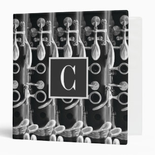 Custom Clarinet Monogram and Name Black and White 3 Ring Binder