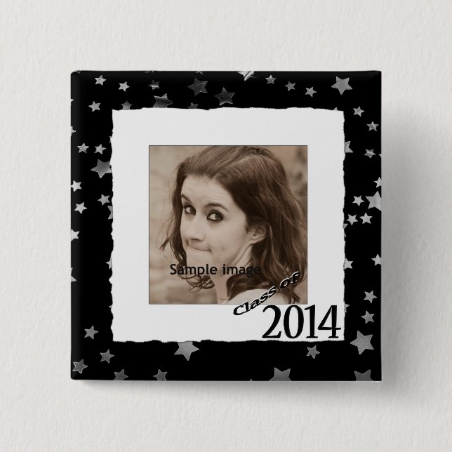 Custom Class of 2014 Graduation Photo Frame Stars Button (Front)