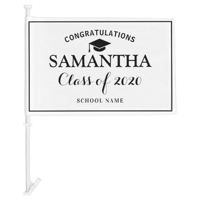 Custom Class of 2020 Graduation Black and White Car Flag (Front)