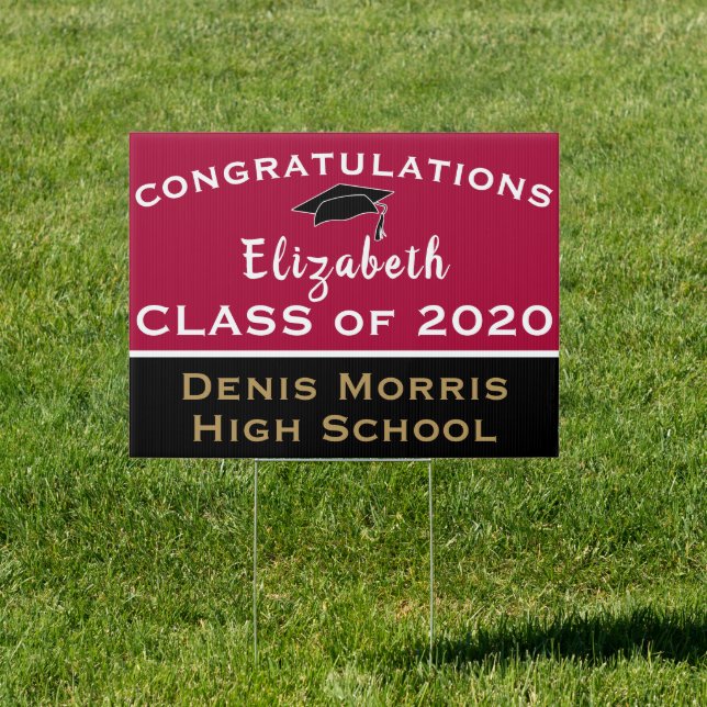 Custom Class of 2020 Graduation Red and Black Lawn Sign (Insitu)