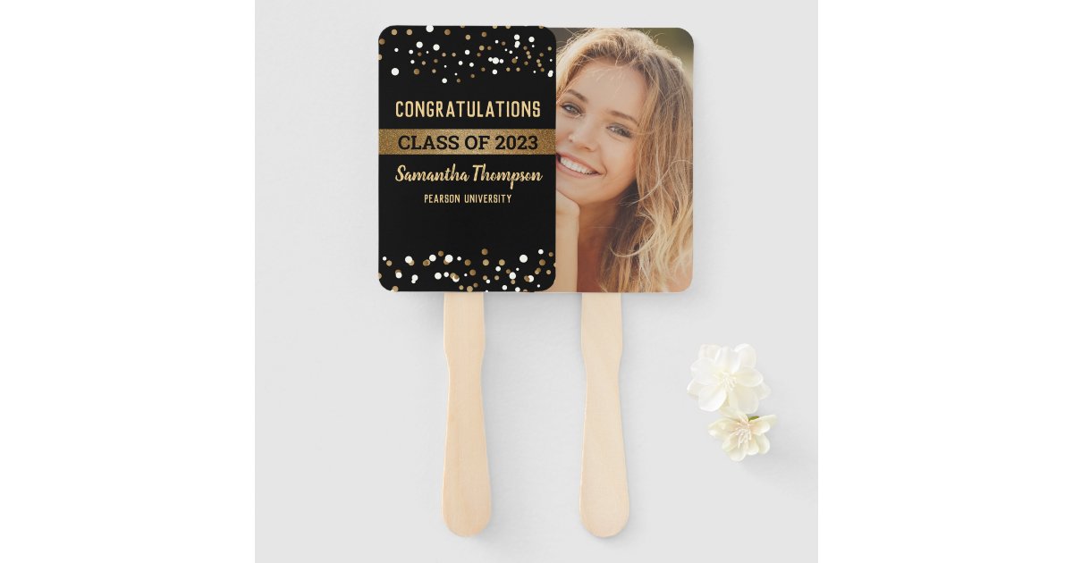 Custom Class of 2023 gold black Graduate photo Hand Fan | Zazzle